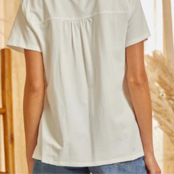 Savanna Jane White Floral Embroidered Short Sleeve Top Size Large Boho Peasant - Picture 2 of 10